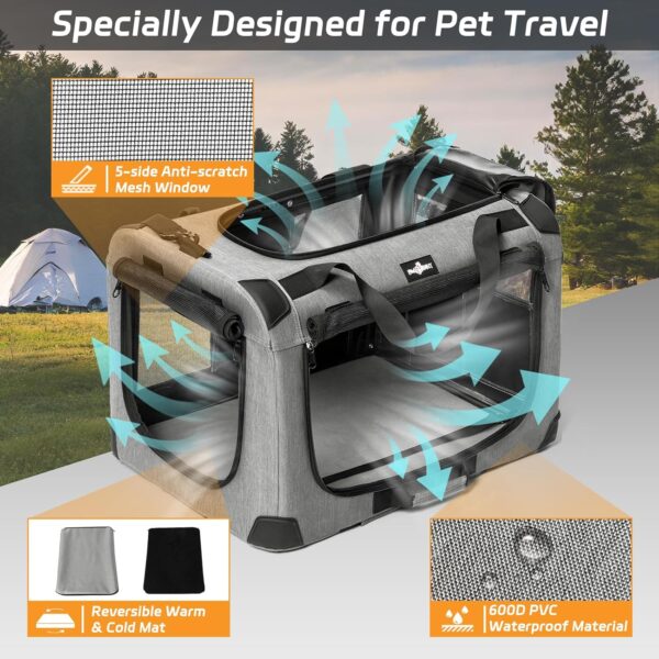 Extra Large Cat Carrier for 2 Cats, Collapsible Soft Sided Cat Dog Pet Carrier with Storage Pockets, 3-Door Cat Crate for Large Cats, Travel Cat Carrier for Indoor, Outdoor, 24"×16"×16" - Image 7