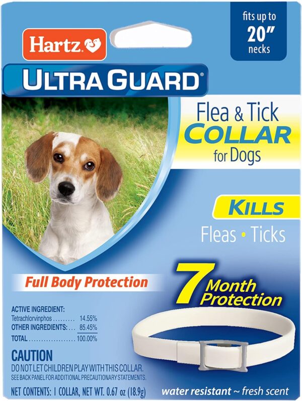 Hartz UltraGuard Flea & Tick Collar for Dogs and Puppies, 7 Month Flea and Tick Protection and Prevention Per Collar, White, Up to 20 Inch Neck