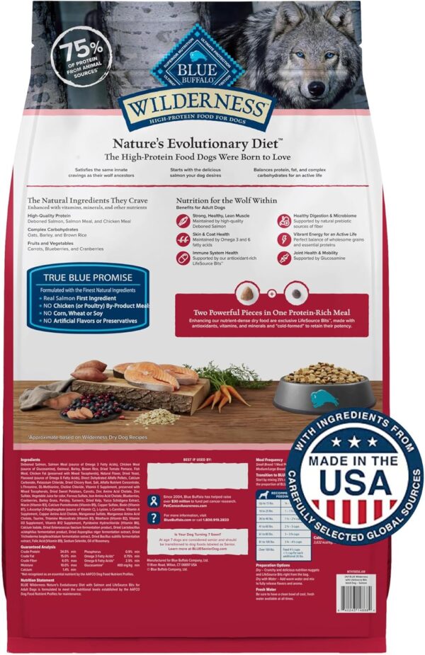 Blue Buffalo Wilderness Adult High-Protein Dry Dog Food, Made in the USA with Natural Ingredients, Salmon with Wholesome Grains, 24-lb. Bag - Image 2