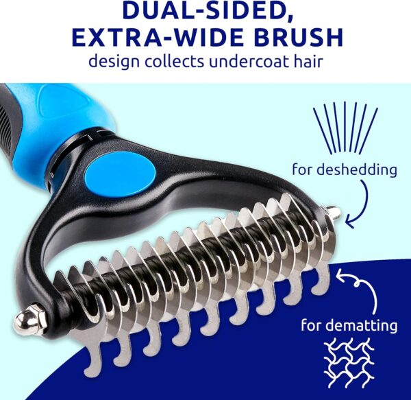 Pat Your Pet Deshedding Brush - Double-Sided Undercoat Rake for Dogs & Cats - Shedding Comb and Dematting Tool for Grooming, Extra Wide - Image 4