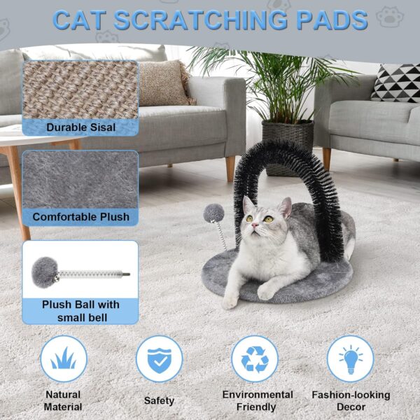 Cat Scratching Post with Cat Arch,Cat Self Groomer Massager Hair Brush Cat Scratcher Toys Fur Grooming Toy with Interactive Balls for Indoor Cats- Reversible Design - Image 4