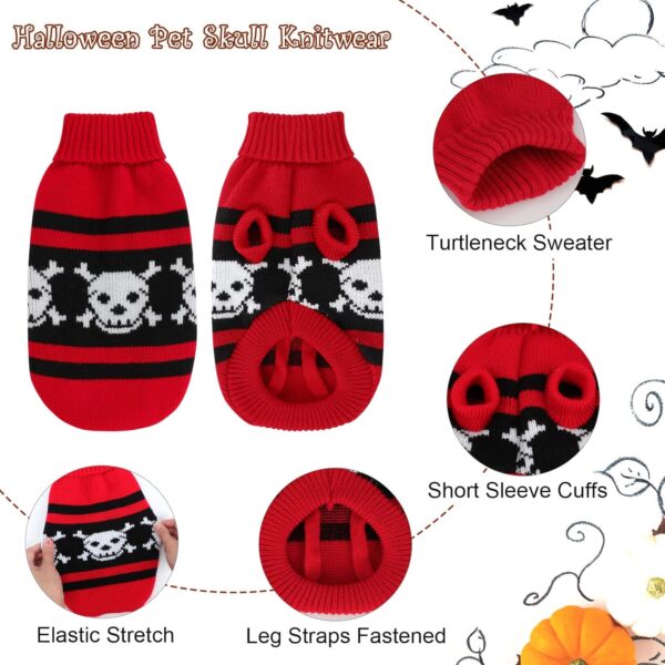 2 Packs Halloween Cat Sweater Turtleneck Knitted Pumpkin Sweaters for Cats Only Kitten Kitty Skull Sweater Warm Winter Knit Pullover Knitwear Puppy Small Dogs - Image 4