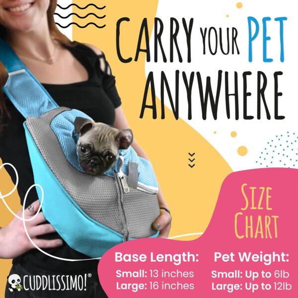 Pet Sling Carrier - Small Dog Puppy Cat Carrying Bag Purse Pouch - For Pooch Doggy Doggie Yorkie Chihuahua Baby Papoose Bjorn - Travel Front Backpack Chest Body Holder Pack To Wear (Blue) - Image 2