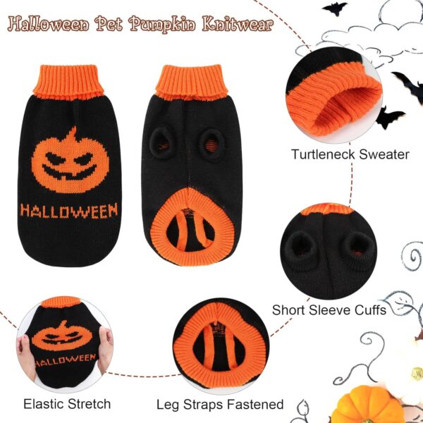 2 Packs Halloween Cat Sweater Turtleneck Knitted Pumpkin Sweaters for Cats Only Kitten Kitty Skull Sweater Warm Winter Knit Pullover Knitwear Puppy Small Dogs - Image 3