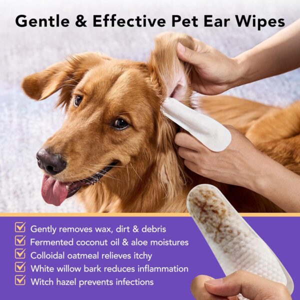 HICC PET Ear Finger Wipes for Dogs & Cats - Gently Remove Ear Wax, Debris - Sooths & Deodorizes - Relieve Ear Itching & Inflammation, Fresh Coconut Scent, All Natural Ingredients - 50 Count - Image 2