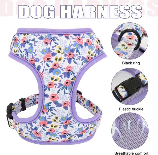 Beirui Cute Girl Dog Collars, Harnesses & Leashes Set - Adjustable Dog Collar and Leash Set with Flower - Soft Mesh Dog Vest Harness for Puppies Small Medium Dogs (Blue,XS) - Image 3