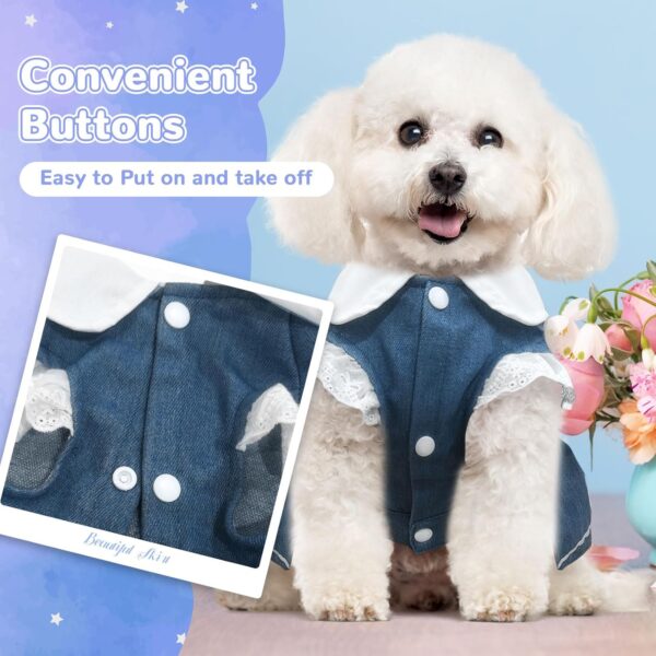 Denim Dog Dress for Small Dogs Cats Cute Girl Dog Clothes Cute Strawberry Female Pet Dresses Spring Summer Pet Outfits for Chihuahua Yorkie Shih Tzu(Dark Blue,X-Small) - Image 3