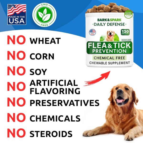 Natural Flea and Tick Prevention Chews for Dogs - Chewable Tablets for Dogs - All Breeds and Ages - Made in USA Flea and Tick Remover Supplement - Bacon - 120 Treats - Image 6