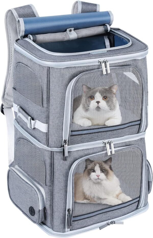 Double Cat Carrier for 2 Cats,Dog Backpack Carrier for Medium Dogs,Double Compartment Pet Carrier Backpack for Dual Pets,for Outdoor Traveling/Stroll and Picnic