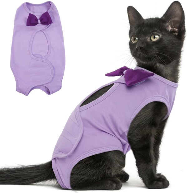 PUMYPOREITY Cat Recovery Suit, Cat Surgery Recovery Suit for Male and Female, Soft Cat Spay Recovery Suit, Breathable Cat Surgical Recovery Suit, Cat Onesie for Cats After Surgery, Purple, L