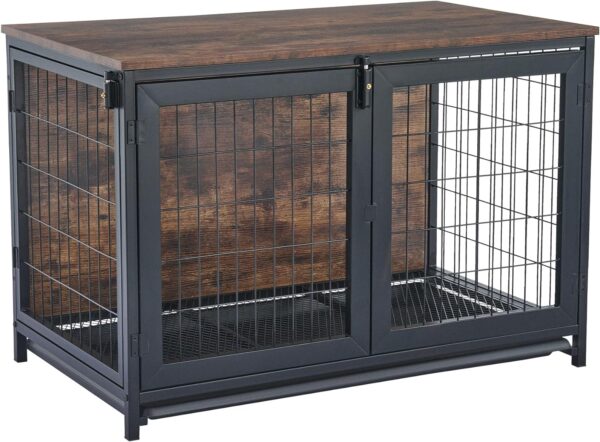 CO-Z Dog Crate Furniture with Wheels, 37" Wooden Dog Kennel for Small/Medium Dogs, Indoor Dog Crate End Table Pet Dog Cage House, Two-Way Access & Bottom Tray, Rustic Brown