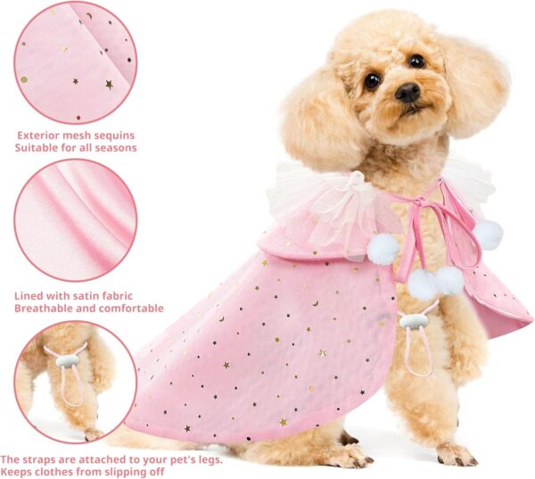 Pet Wedding Costume for Cat Small Dogs, Sparkly Cat Clothes Tulle Cloak for Puppy Kitten, Halloween Dog Outfit Suit for Party Holiday Christmas, Pink - Image 2