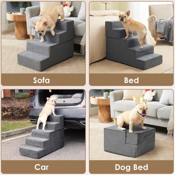 EHEYCIGA Dog Stairs for Small Dogs 13.5" H, 3-Step Dog Steps for Couch Sofa and Chair, Pet Steps for Small Dogs and Cats, Non-Slip Balanced Dog Indoor Ramp, Grey - Image 7