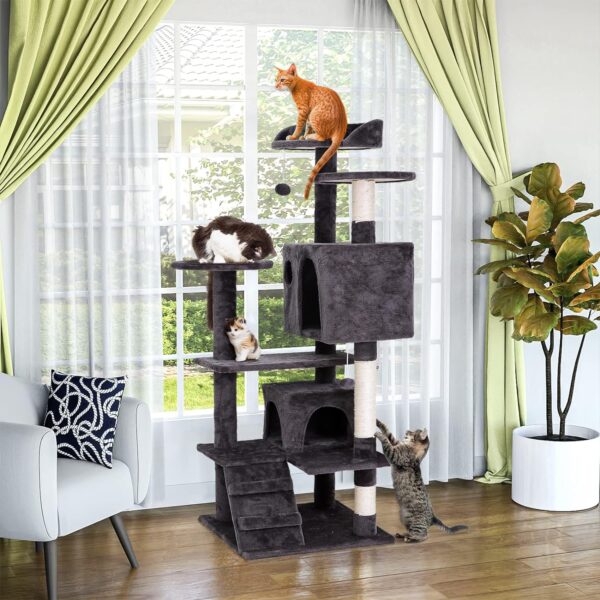 54in Cat Tree Cat Tower for Indoor Cats Plush Cat Condo Multi-Level Cat Furniture with Scratching Post, Jumping Platform Cat Play House Activity Center - Image 2