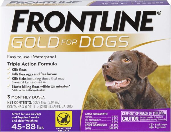 FRONTLINE Gold Flea & Tick Treatment for Large Dogs Up to 45 to 88 lbs., Pack of 3