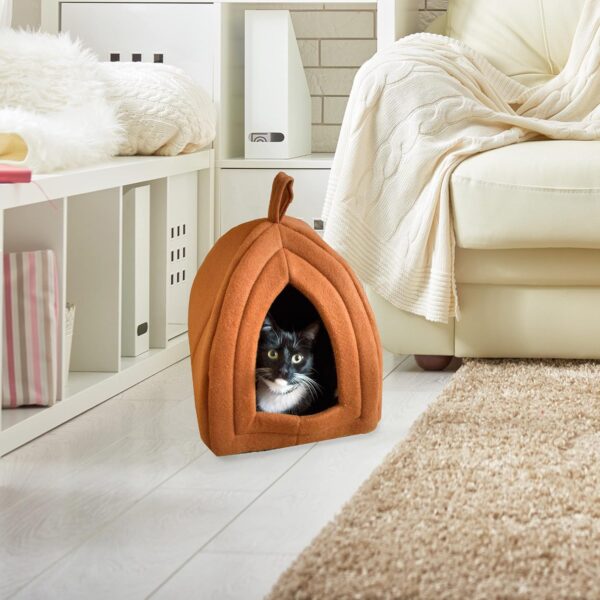 Cat House - Indoor Cat Bed with Removable Foam Cushion - Pet Tent for Kittens, Rabbits, Guinea Pigs, and Other Small Animals by PETMAKER (Brown) - Image 4