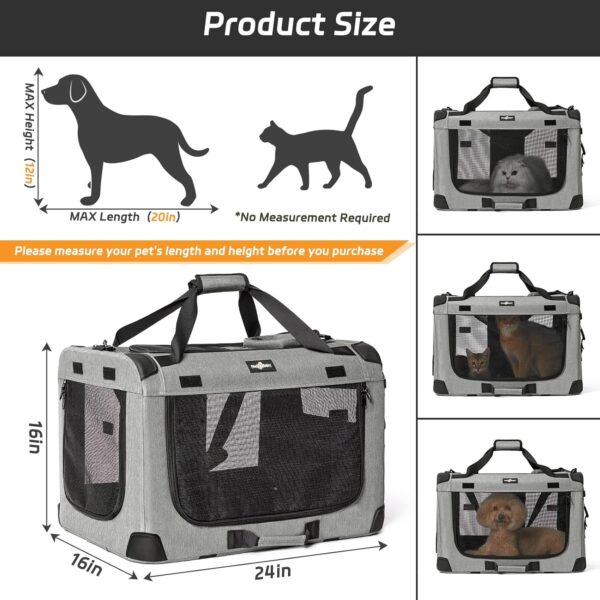 Extra Large Cat Carrier for 2 Cats, Collapsible Soft Sided Cat Dog Pet Carrier with Storage Pockets, 3-Door Cat Crate for Large Cats, Travel Cat Carrier for Indoor, Outdoor, 24"×16"×16" - Image 3