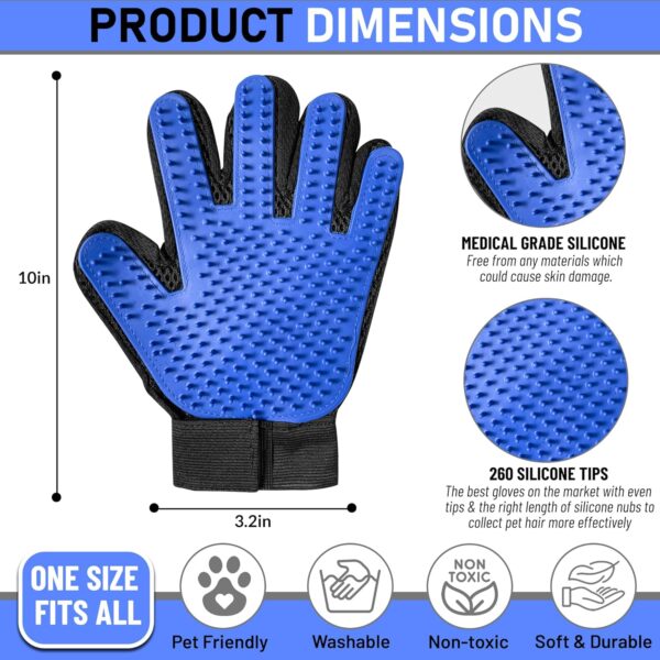 Upgrade Pet Grooming Gloves, Grooming Gloves for Dogs, Cats, Rabbits & Horses with Long and Short Hair, Efficient Pets Hair Remover Mittens - 1 Pair (Blue) - Image 2