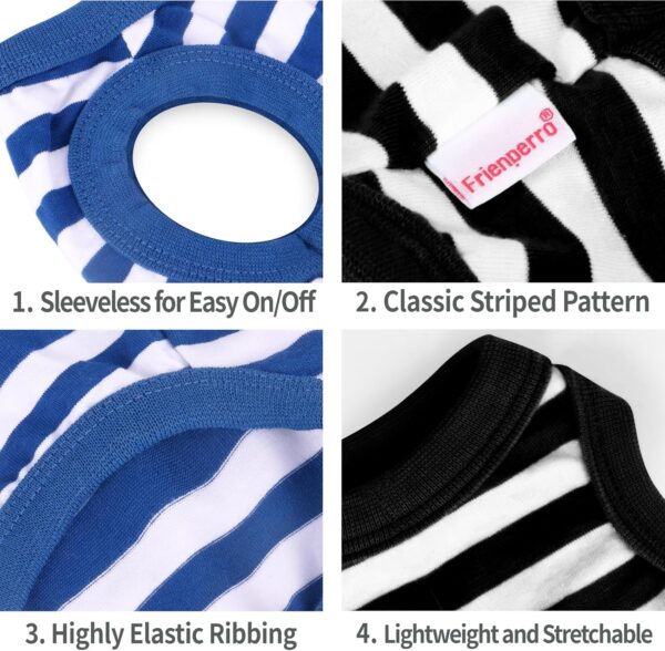 Frienperro Dog Shirt, 2-Pack Dog Clothes for Small Dogs Girl Boy, Breathable Cotton Striped Chihuahua Clothes Yorkie, Sleeveless Small Pet Puppy Clothes Outfit Cat Vest,Black & Blue XXS - Image 4