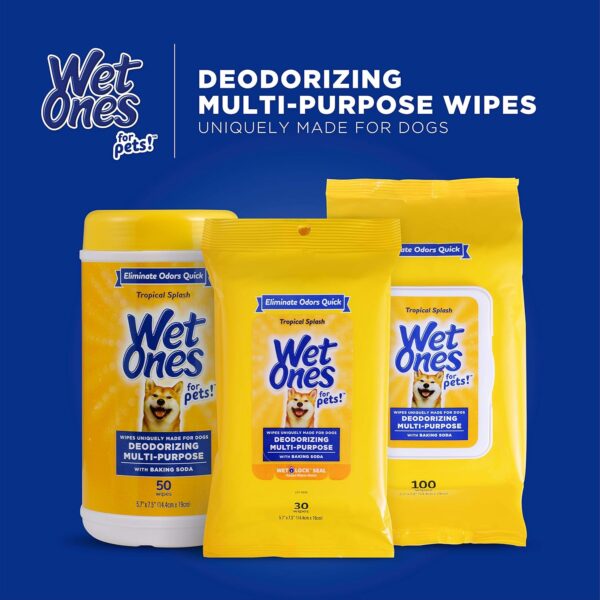 Wet Ones for Pets Deodorizing Multi-Purpose Dog Wipes With Baking Soda | Dog Deodorizing Wipes For All Dogs in Tropical Splash Scent, Wet Ones Wipes for Deodorizing Dogs | 50 Ct Cannister Dog Wipes - Image 8