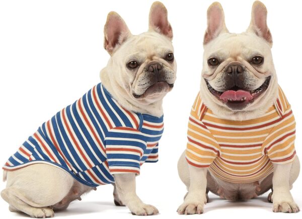 Dog Shirts Cotton Striped T-Shirt, Summer Pet Clothes for Small Dogs, 2-Pack Soft Puppy Apparel Cat Tee, Breathable Stretchy, Blue Yellow XL