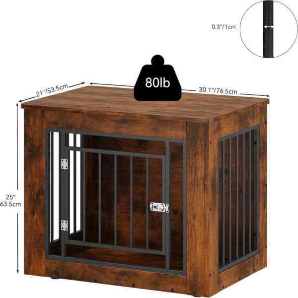 YITAHOME Dog Crate Furniture for Medium Dogs, Side End Table, Modern Dogs Kennel Indoor up to 35 lb, 2-in-1 Iron-Wood Fusion Dog Cage with Waterproof Top, Safety Corners,Steel Lock,30"L, Rustic Brown - Image 5