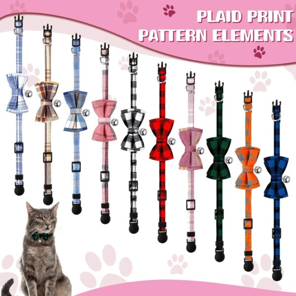 Weewooday 10 Pcs Breakaway Cat Collar with Bow Tie and Bell, Kitten Collar for Cat, Adjustable Cute Plaid Safety Kitty Collars for Girl Boy Cats Birthday Pet Party Supplies - Image 3