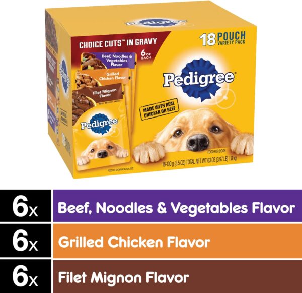 PEDIGREE CHOICE CUTS IN GRAVY Adult Soft Wet Dog Food 18-Pack Variety Pack, 3.5 oz Pouches - Image 3