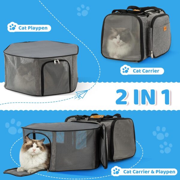 Cat Carrier, Detachable Pet Carrier Airline Approved, 18"x13.4"x11.8" Large Expandable Space 3 in 1 Soft Sided Small Dog Travel Bag, Rabbit Cat Kennel, Pet Mobile Tent Outdoors Indoors (Grey) - Image 3