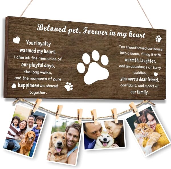 Dog Memorial Gifts, Pet Sympathy Gift for Loss of Dog Picture Frame Collage Wall Decor w/ 6 Clips, Hanging Photo Display Cat Memory Keepsake Mom Women Gift for Christmas