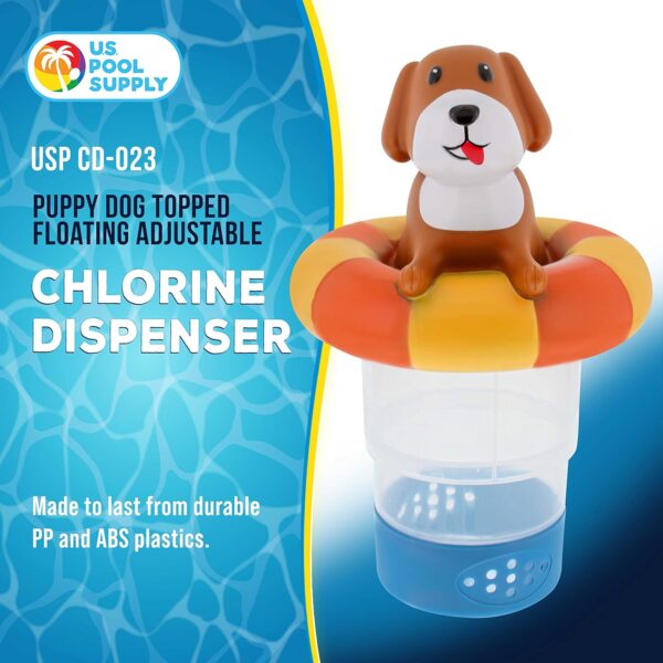 U.S. Pool Supply Puppy Dog Floating Pool Chlorine Dispenser, Collapsible Base, Holds 3" Tablets - 7" Fun Cute Happy Pet Life Preserver Animal Float Floater Decoration, Adjustable Balanced Delivery - Image 2