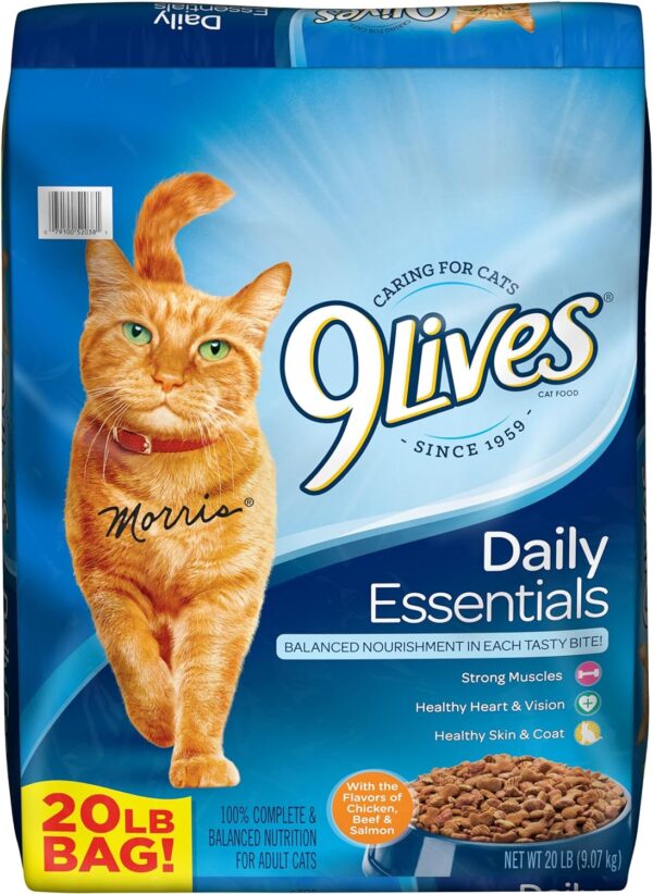 9Lives Daily Essentials Dry Cat Food With Chicken, Beef & Salmon Flavors, 20 lb Bag