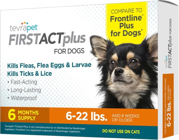 FirstAct Plus Flea Treatment for Dogs, Small Dogs 5-22 lbs, 6 Doses, Same Active Ingredients as Frontline Plus Flea and Tick Prevention for Dogs