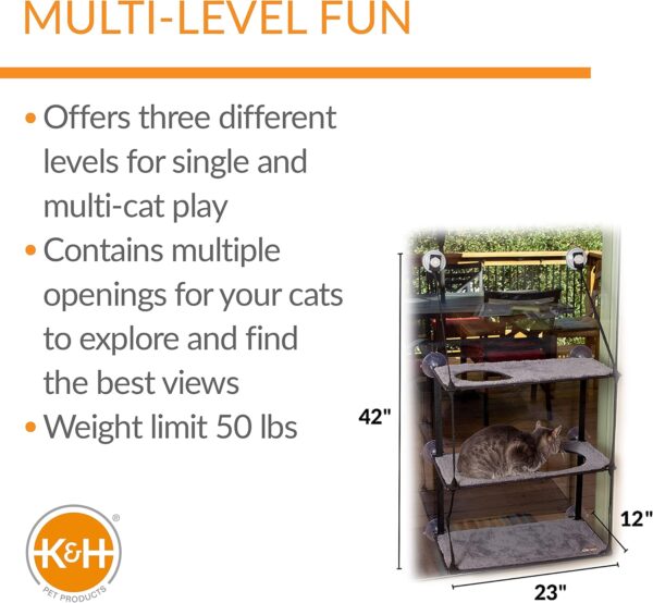 K&H Pet Products EZ Mount Window Sill Cat Bed, Cat Window Hammock, Sturdy Cat Window Perch for Large Cats, Cat Window Bed Cat Furniture, Cat Hammock for Window Cat Perch Cat Shelf - Triple Stack Gray - Image 2