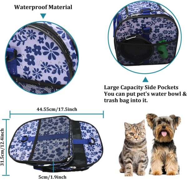 Soft-Sided Kennel Pet Carrier for Small Dogs, Cats, Puppy, Airline Approved Cat Carriers Dog Carrier Collapsible, Travel Handbag & Car Seat (Large: 19" x 11" x 11", Floral Print Blue) - Image 5