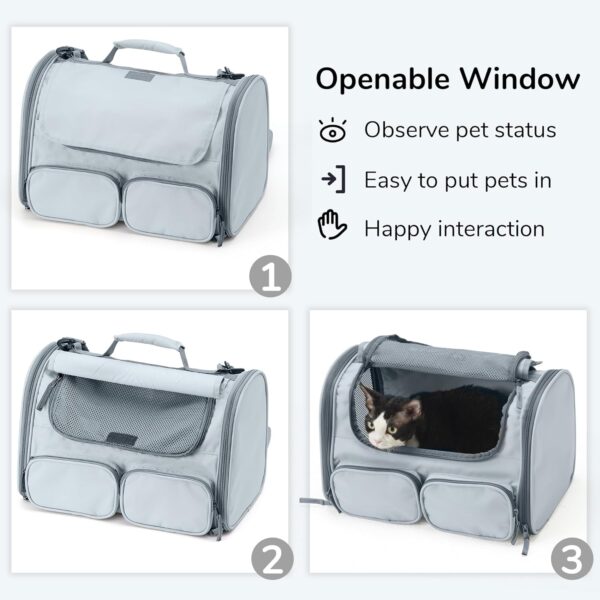 FUKUMARU Cat Carrier, Soft-Sided Pet Carriers for Small Dogs and Medium Cats Under 12lb, Airline Approved Travel Cat Bag with Double-sided Cushion and 4 Storage Bags, Portable and Washable，Grey S - Image 6