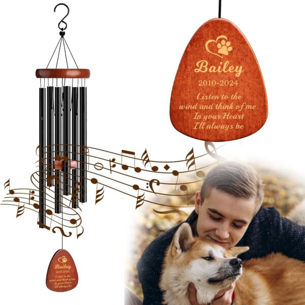 Personalized Pet Memorial Wind Chimes Pet Memorial Gifts for Dogs Pet Bereavement Gifts Custom 25.5 Inch Wind Chimes for Garden Patio for Loss of Dog Cat Puppy Furry Friend(Design 2, Black) - Image 5