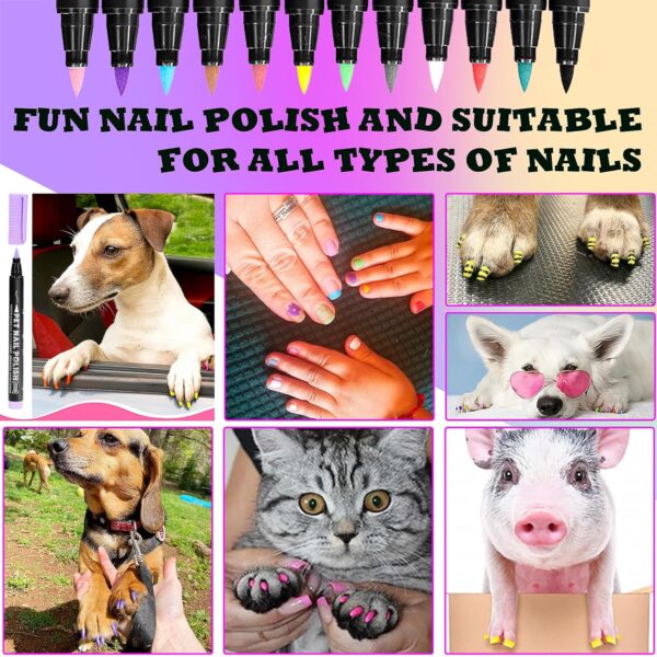 Quick Dry Dog Nail Polish Pens 12 Colors,Pet Safe and Non-Toxic Nail Polish Easy Application for Dogs, Cats, and Small Pets Nail Accessories - Image 5