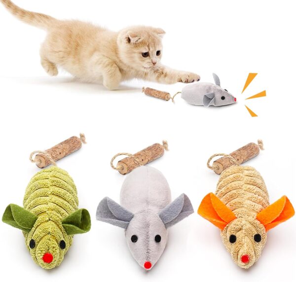 Potaroma Cat Toys 3Pcs Squeak Mice, Interactive Catnip Silvervine Animals Toys for Indoor Kittens, Dental Matatabi Cat Nip Chirping Toy, Cat Chew Exercise Toy for All Breeds and Species