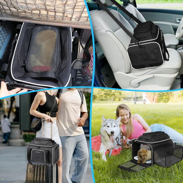 Top and Side Expandable Pet Carrier 17x13x9.5 Inches Southwest Airline Approved, Soft-Sided Carrier for Small Cats and Dogs with Locking Safety Zippers and Anti-Scratch Mesh(Black) - Image 7