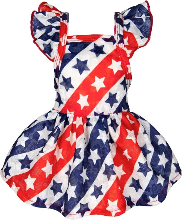 Fitwarm 4th of July Dog Dress, Patriotic Stars Dog Clothes for Small Dogs Girl, Ruffled Dog Princess Dress, Pet Outfit, Red, Blue, White, XXS