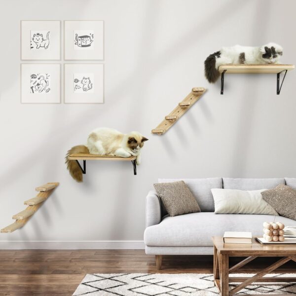 Cat Climbing Shelves Wall Mounted 2PCS Four Cat Steps Reversible Left & Right Direction, Cat Shelf Stairway for Wall with Jute Scratching Ladder Cat Wall Shelves Furniture for Perch Sleeping - Image 7