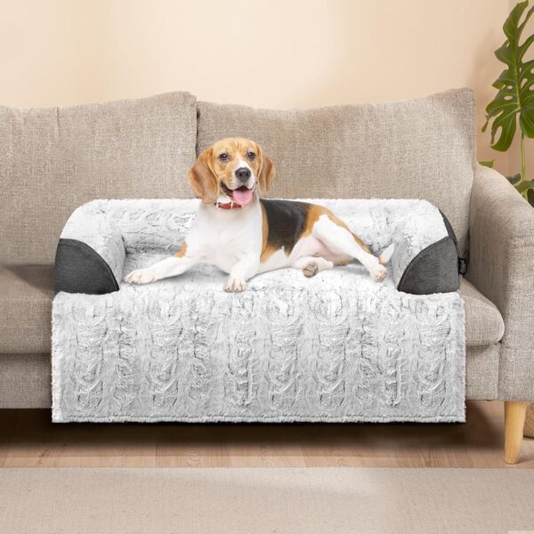 Dog Couch Bed for Large Dogs Faux Fur, Waterproof Dog Bed for Couch Protector, Calming Dog Bed Washable with Memory Foam for Pet Sofa Cover, Medium 35x31 Inches