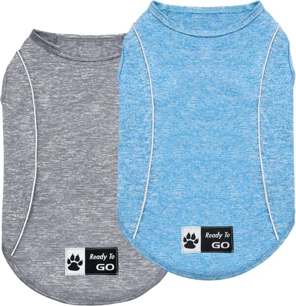 KYEESE 2Pack Dog Shirt for Small Dogs Sports Athletic Breathable Shirts with Reflective Stripe Athletic Tank Top Lightweight Dog Clothes,Grey+Blue,L