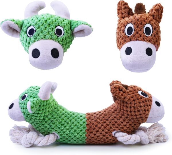 Dog Toy for Aggressive Chewers, Squeaky Dog Toys for Large Dog, Tug of War Dog Toy to Keep Them Busy, Plush Stuffed Animals Dog Chew Toy for Large Breeds, Puppy Chew Toys for Teething (Bull and Hrose)