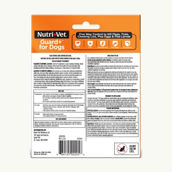 Nutri-Vet Guard+ for Dogs - Flea & Tick Prevention for Small Dogs 5-22 lbs. - Waterproof - 30 Days of Protection - 3 Month Supply - Image 2