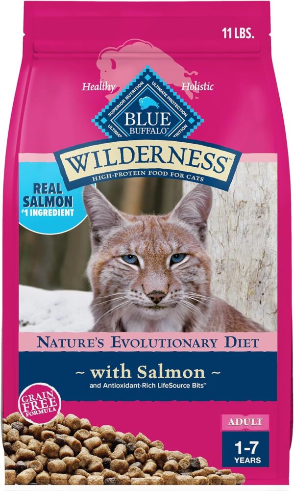 Blue Buffalo Wilderness Natural Adult Dry Cat Food, High-Protein and Grain-Free Diet, Supports Healthy Muscle Development and a Healthy Immune System, Salmon, 5-lb. Bag