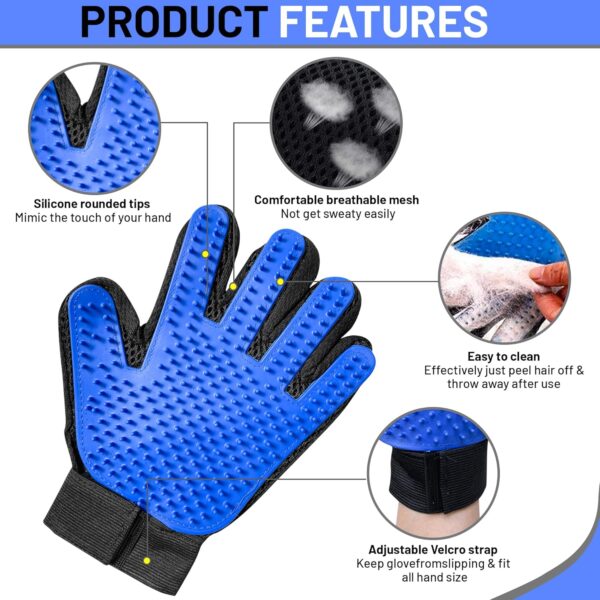 Upgrade Pet Grooming Gloves, Grooming Gloves for Dogs, Cats, Rabbits & Horses with Long and Short Hair, Efficient Pets Hair Remover Mittens - 1 Pair (Blue) - Image 3