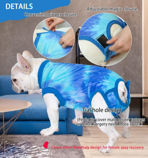 Dog Zipper Recovery Suit for Male Neuter Surgery,Female Spay Recover Onesie,Dogs Abdominal Wounds Sutures Bodysuit,E-Collar & Cone Alternative Surgical Medium Recovery Suit,Tie Dye Blue M - Image 3