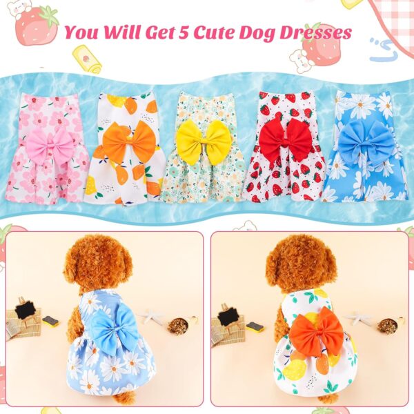 5 PCS Dog Dresses for Small Dogs Girl Dog Dress, Floral Pet Cat Dress Puppy Princess Dresses Doggie Summer Outfits with Bowknot, Female Pet Skirts Pet Clothes for Chihuahua Yorkies - Image 2